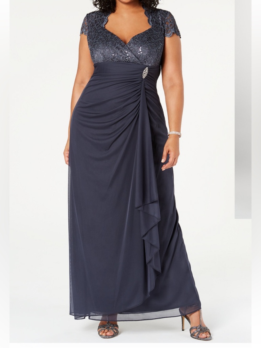 B&A by Betsy and Adam Plus Size Sequined-Lace Ruched Gown NWT Size 24W